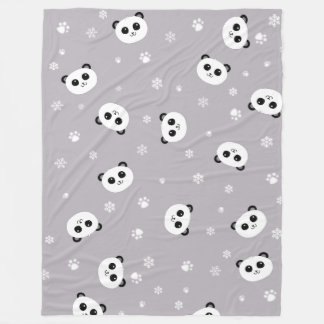 Panda Party Blanekt | Gray Panda | Cute Lg Fleece Blanket