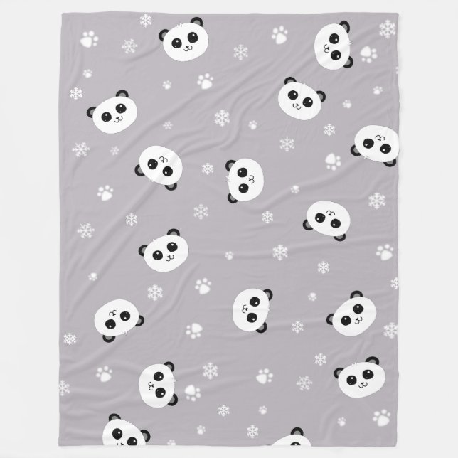 Panda Party Blanekt | Gray Panda | Cute Lg Fleece Blanket (Front)