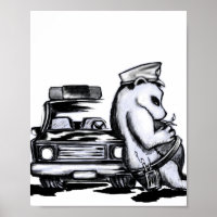 Panda patrol officer clothe police car nap