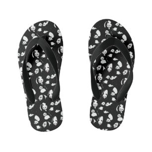 Panda pattern Black BG Kid's Jandals