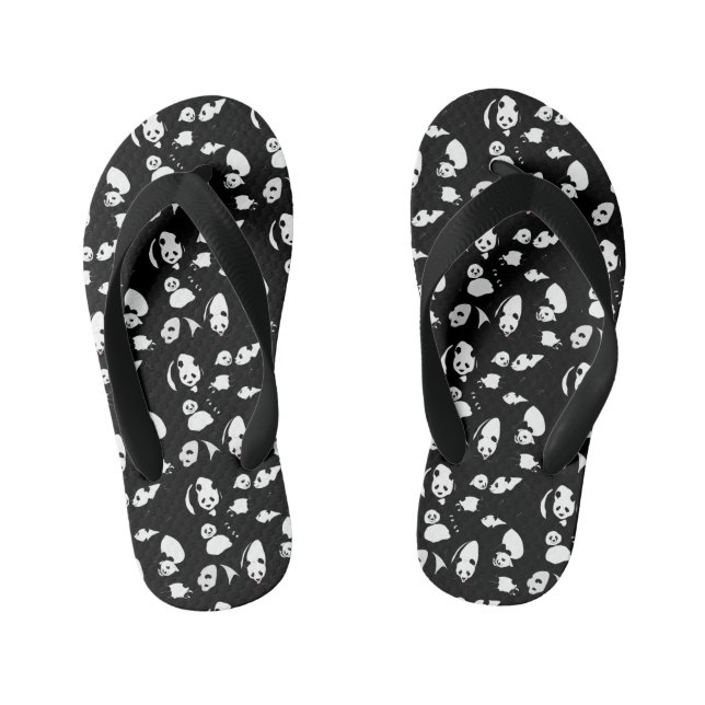 Panda pattern Black BG Kid&#x27;s Jandals (Footbed)