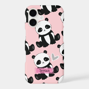 Panda Pattern Girly Pink Custom Name