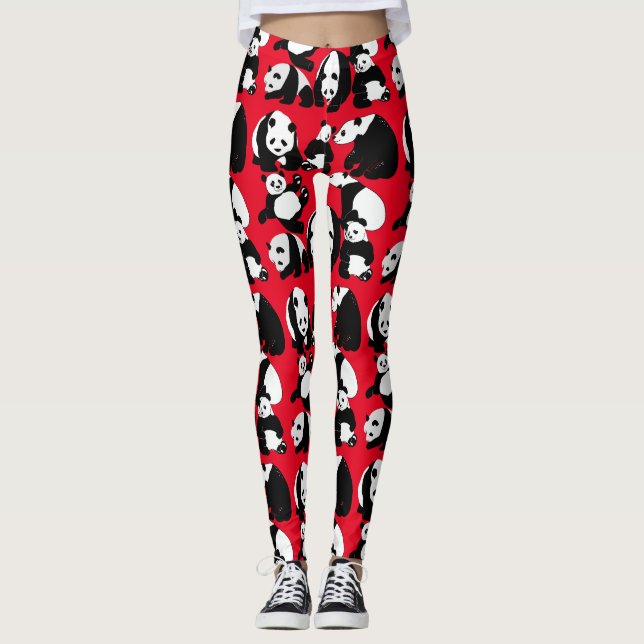 Panda pattern Red BG Leggings (Front)