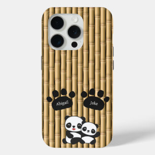 Panda Paws with Name on Bamboo iPhone 15 Pro Case