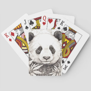 Panda Peaceful Nature Prairie Sketch Drawing Style Playing Cards