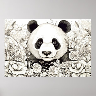 Panda Peaceful Nature Prairie Sketch Drawing Style Poster