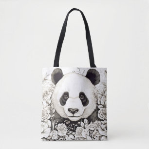 Panda Peaceful Nature Prairie Sketch Drawing Style Tote Bag