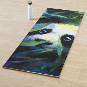 Panda Peeking Bamboo Watercolor Yoga Mat