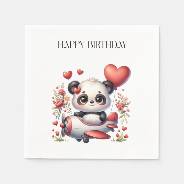 Panda Pilot Birthday Napkin (Front)