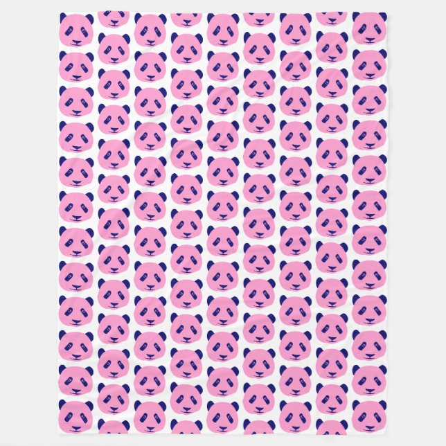 Panda Pink and Dark Blue Pattern Fleece Blanket (Front)