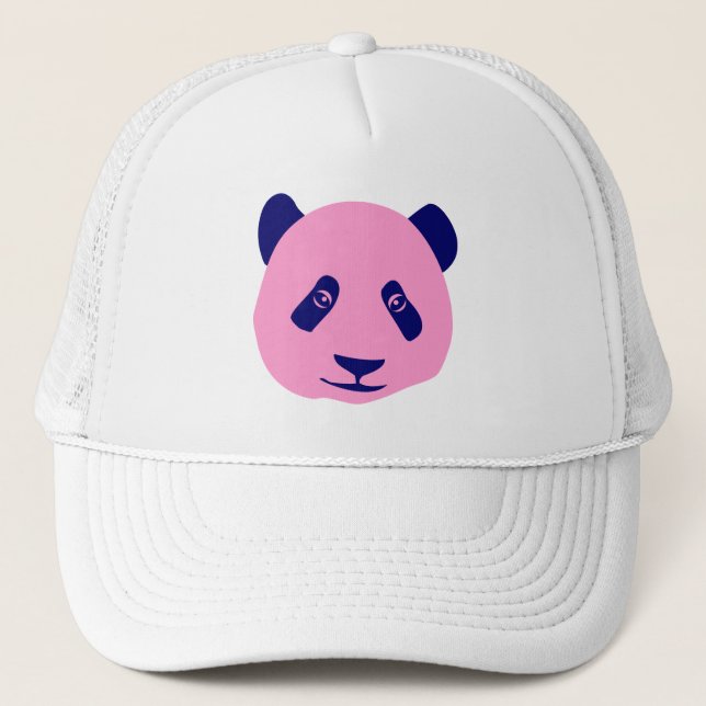 Panda - Pink and Dark Blue Trucker Hat (Front)