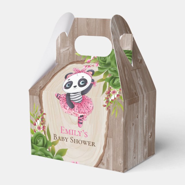 Panda Pink Tutu Wood Girl Baby Shower Favour Box (Front Side)