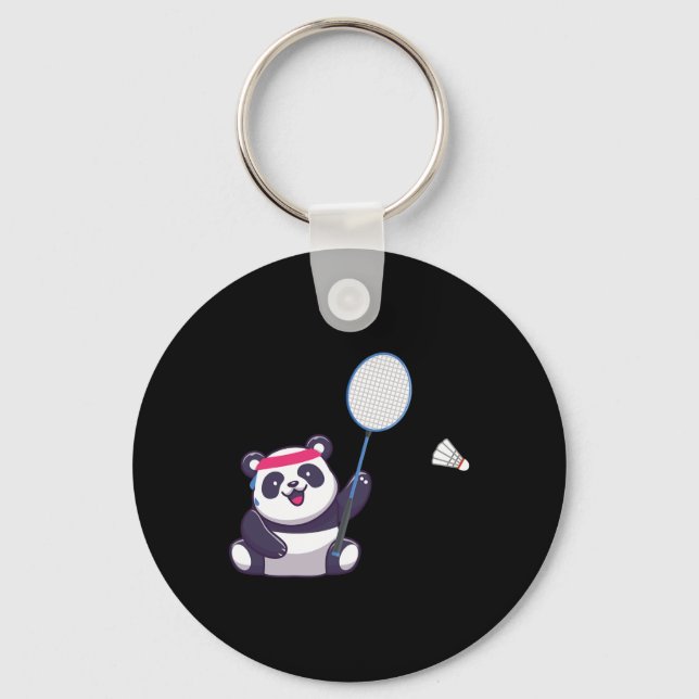 Panda Playing Badminton Funny Sports Player Coach  Key Ring (Front)