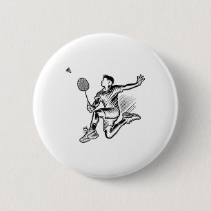 Panda Playing Badminton Player Shuttle 6 Cm Round Badge
