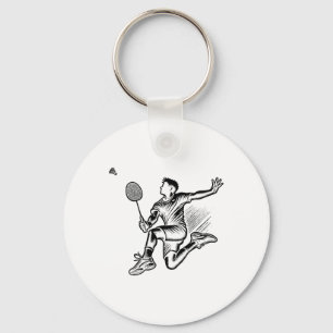 Panda Playing Badminton Player Shuttle Key Ring
