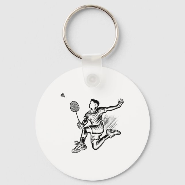 Panda Playing Badminton Player Shuttle  Key Ring (Front)