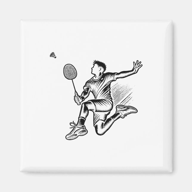 Panda Playing Badminton Player Shuttle  Magnet (Front)