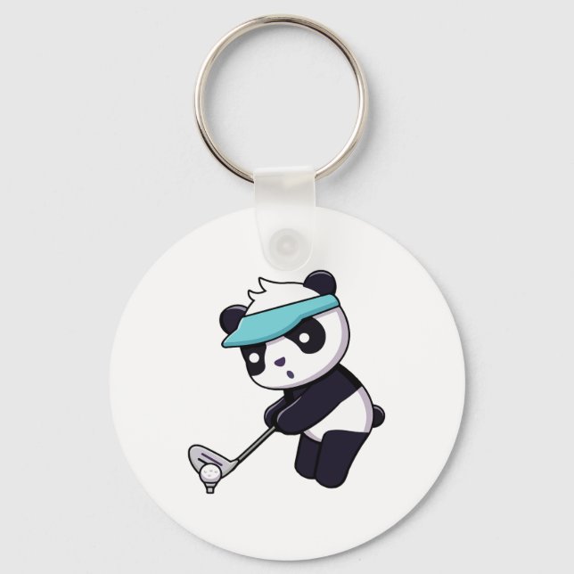 Panda Playing Golf Funny Animal Golfer Panda Bear  Key Ring (Front)