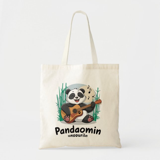 Panda Playing Guitar- Fun Musical Panda Tote Bag (Front)