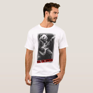 Panda playing Guitar on a Black T-Shirt