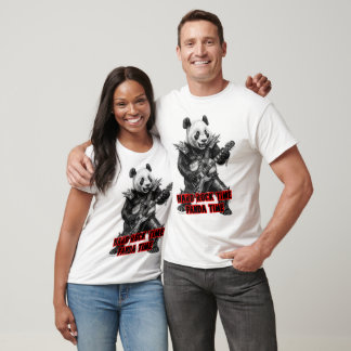 Panda playing Hard Rock on a Black T-Shirt
