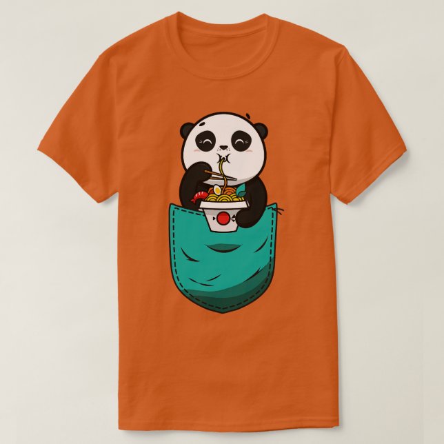 Panda Pocket Eating Noodles T-Shirt (Design Front)