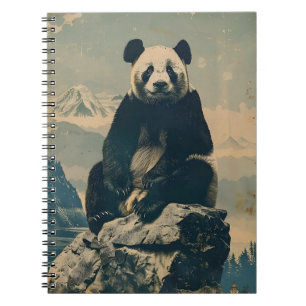 Panda Portrait: Vintage Serenity on the Rocks Notebook