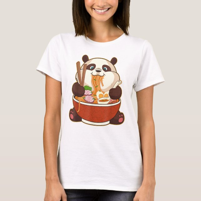 PANDA POWERED BY RAMEN | Fat Panda Eating Ramen T-Shirt (Front)