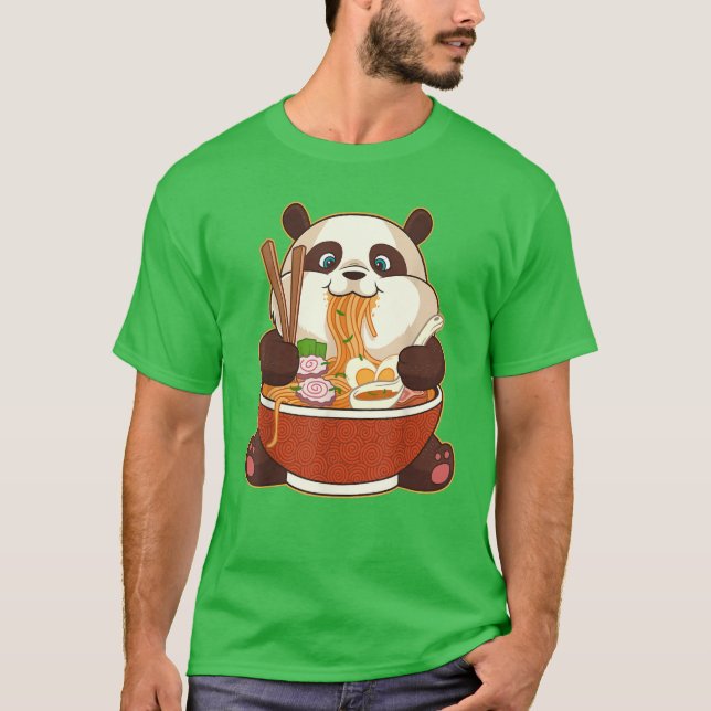 PANDA POWERED BY RAMEN | Fat Panda Eating Ramen T-Shirt (Front)
