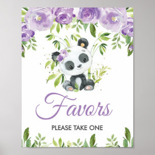 Panda Purple Floral Greenery Bamboo Favours Sign