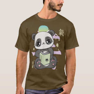 Panda Reading Book Bear Anime Japan Kanji Libraria T-Shirt
