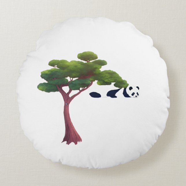 Panda Resting Among Lush Green Trees Round Cushion (Front)