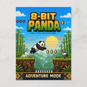 Panda, Retro 8-Bit Pixel Art Postcard