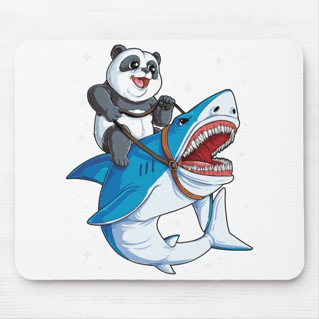 Panda Riding Shark Shirt for Men Women Boys Girls Mouse Pad (Front)