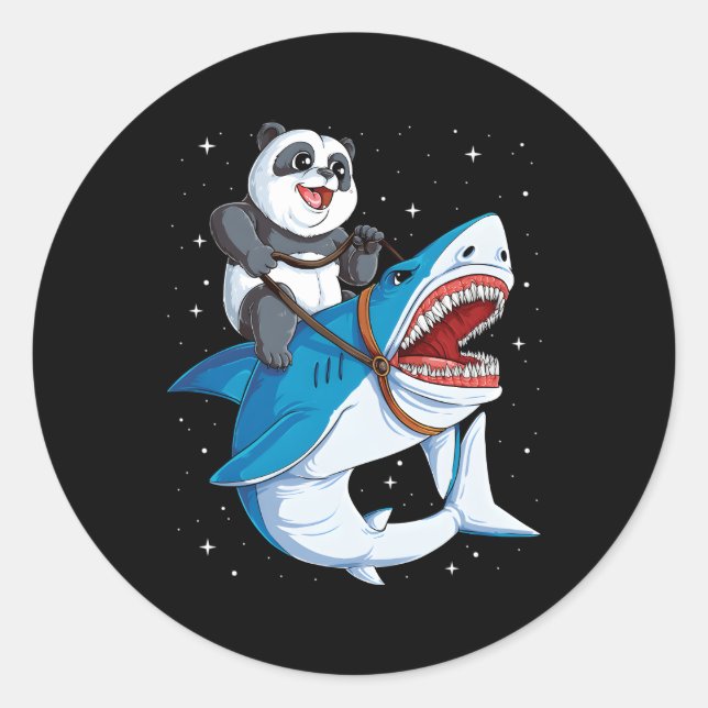 Panda Riding Shark Space Galaxy Jawsome Classic Round Sticker (Front)