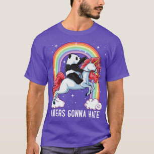 Panda Riding Unicorn Haters Gonna Hate Rainbow Gif T-Shirt