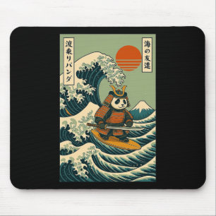 Panda Samurai Surfing Japanese Wave Mouse Pad