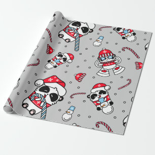 Panda Santa Bears with Snowflakes Wrapping Paper