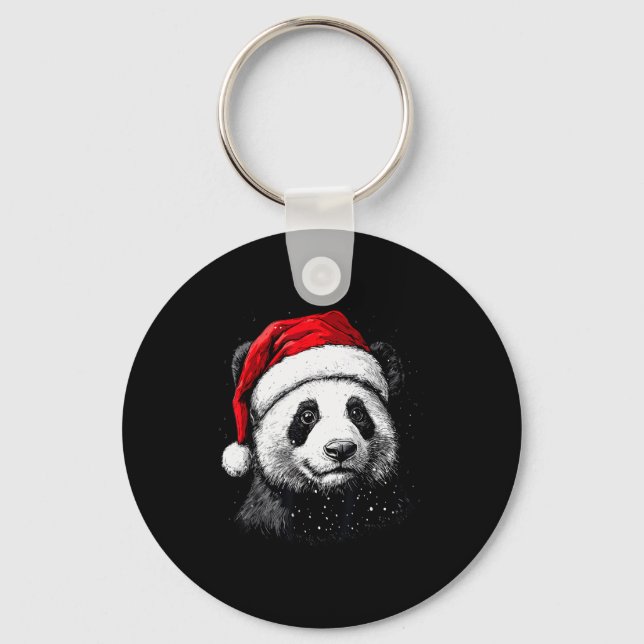 Panda Santa Hat Funny Panda Lovers Christmas Xmas  Key Ring (Front)