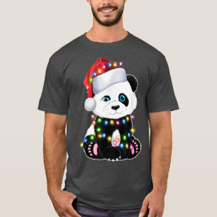 Panda Santa Hat Lights Christmas Pajama Gifts For  T-Shirt