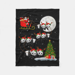 Panda Santa Sleigh Flying Funny Magical Christmas  Fleece Blanket