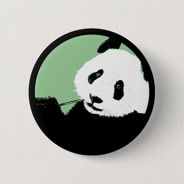 panda. seagreen circle. 6 cm round badge (Front)