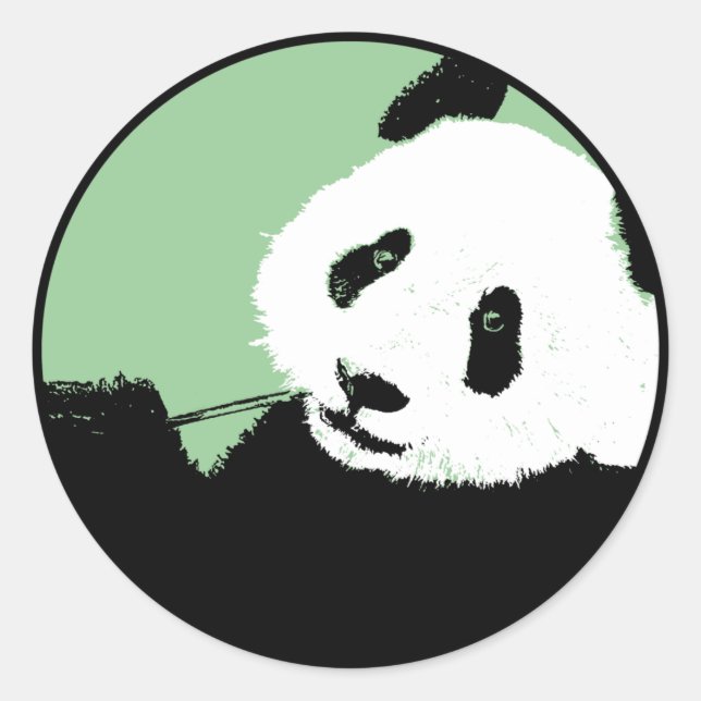 panda. seagreen circle. classic round sticker (Front)