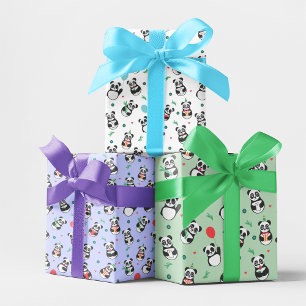 Panda Seamless Pattern Trio Wrapping Paper Sheet