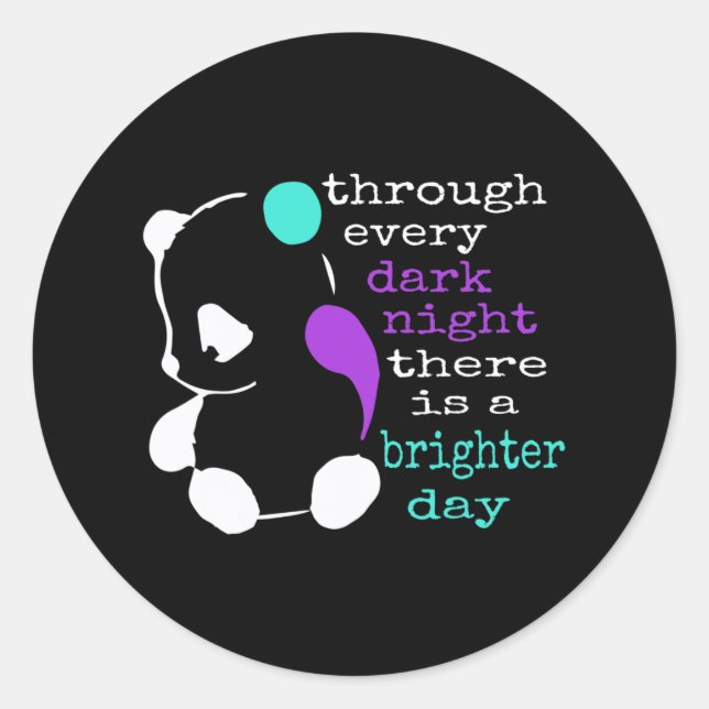 Panda Semicolon Gift Suicide Prevention Awareness  Classic Round Sticker (Front)