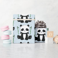 Panda Sitting with Bamboo Pattern Blue