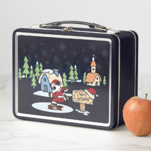 Panda Skateboarder Christmas Design Metal Lunch Box