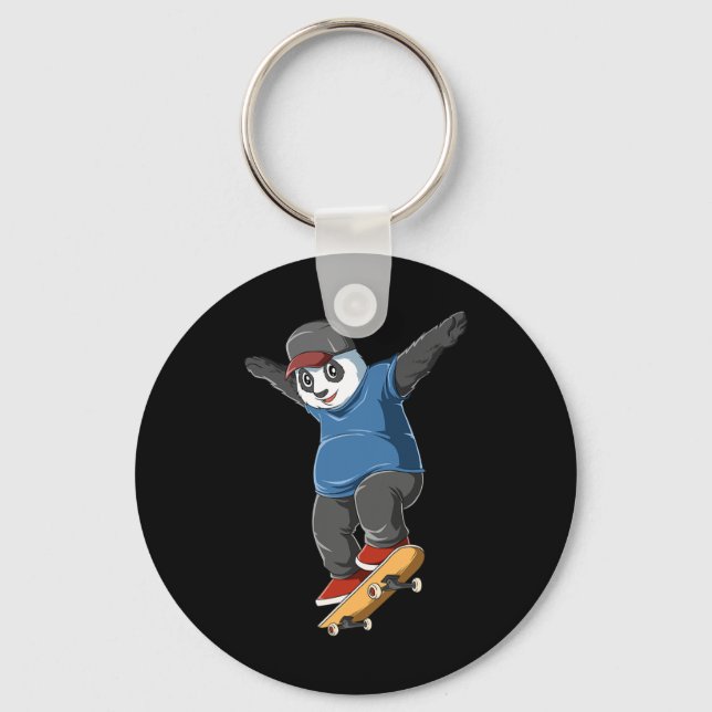 Panda Skateboarding - Funny Skater Gift  Key Ring (Front)