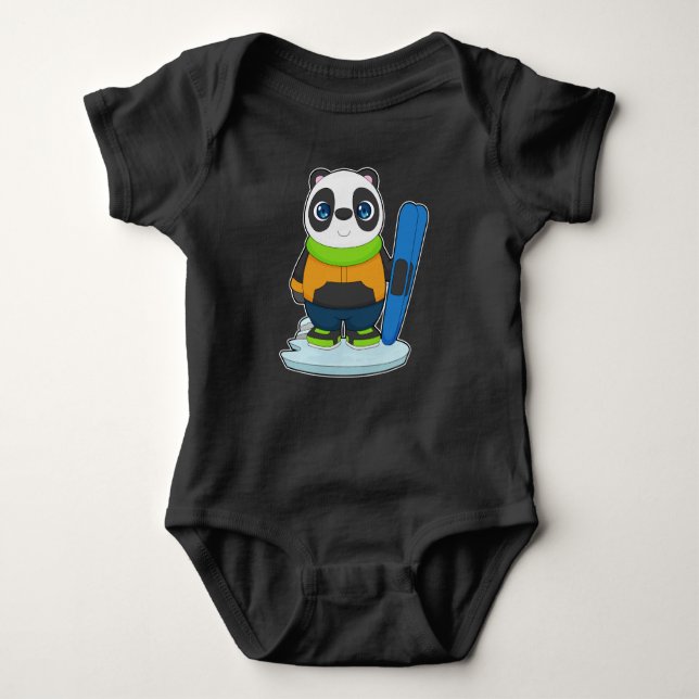 Panda Skier Ski Winter sports Baby Bodysuit (Front)