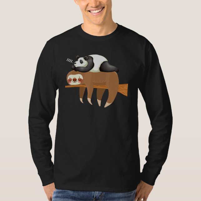 panda sleeping on sloth design sloth T-Shirt (Front)